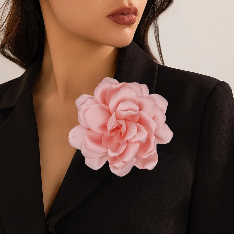 Decixde Satin Fabric Rose Flower Brooches - Handmade Floral Accessory for Wedding Party Dance Banquet Ceremony - Size: 4.72in - Image 4